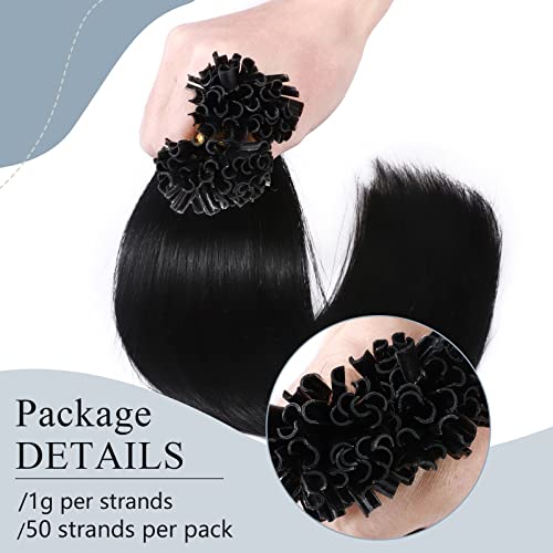 Silk-co U Tip Pre Bonded Hair Extensions Strands Keratin Nail Tip Straight Human Hair Extensions U tip Real Remy Hair 50 Strands Keratin Nail Til 18"-50g #01 Jet Black - Image 4