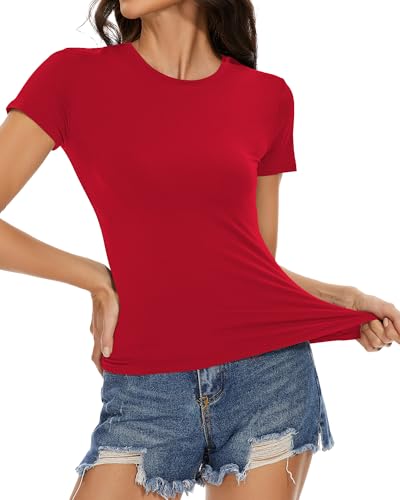 Image of Womens Basic Tees Summer Short Sleeve Shirts Slim Fit Tight T Shirt Going Out Tops Trendy 2026