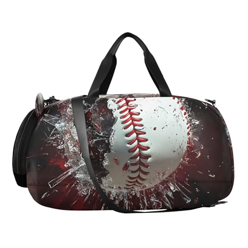 Gym Travel Duffle Bag for Boys Girls Baseball Red White Black Sports Dance Bag with Shoe Compartment & Wet Pocket Football Kids Travel Bag Teens Sleepover Carry2