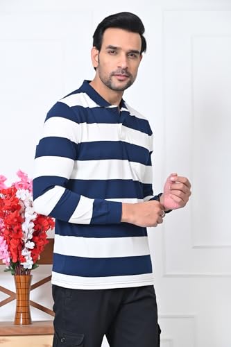 Image of ARBOUR Men Polo Neck Stripes Pocket Full Sleeves T-Shirt