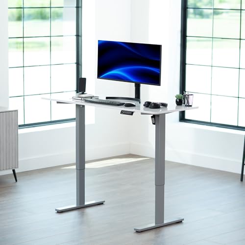 Image of VIVO Marble Dry Erase 60 x 24 in Standing Desk, DESK-KIT-1G6WM | Electric, Holds 220 lbs, Sit Stand, Height Adjustable Whiteboard Marble Pattern Table, One-Piece Top, 1B Series, Gray Frame