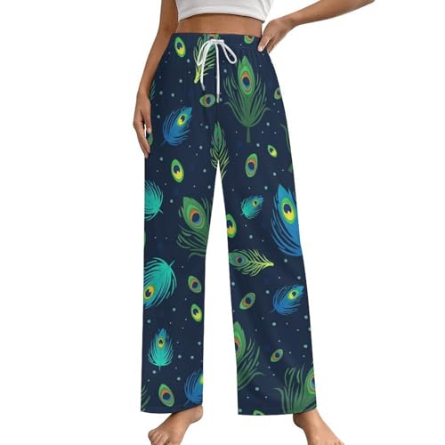 Bas de pyjama femme vert plume avec poches vêtement de nuit