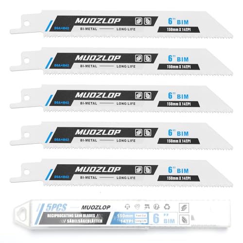 Image of 5 Pack 6 inch Reciprocating Saw Blades Set, 14TPI High Carbon Saw Blades, Metal Saw Blades with Organizer Case (5, 14TPI /6 inch)