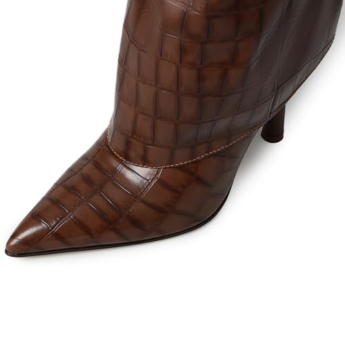 Oiamenne Knee High Boots Women's Fold Over Boots Pointed Toe Stiletto Heel Tall Boots Slip On Sexy Long Boots Fashion Dress Boots for Women 7