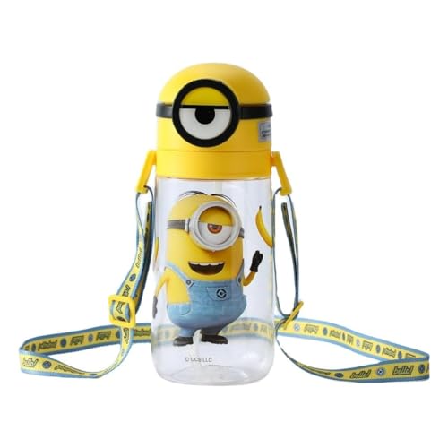 MINISO Minions Insulated Water Bottle with Straw 20 oz Travel Tumbler with Lid Holder Compatible Cup BPA-Free Bottle with Strap for Boys Girls and Kids School Office Home