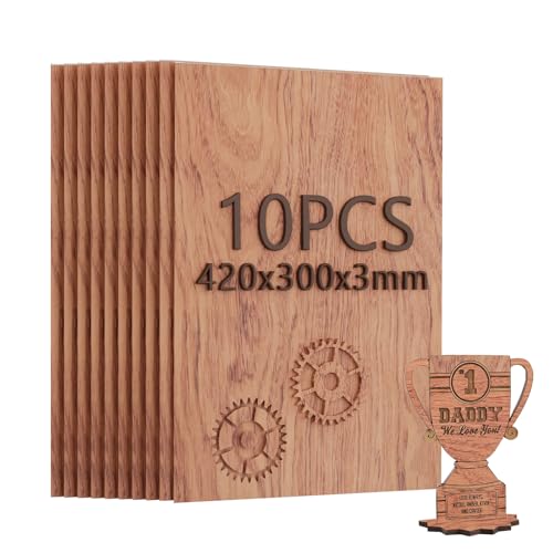 Creatorally Contreplaqué 3mm, Planche de Bois pour Gravure Laser A3 10 Pièces, Plaque Contre-plaqué pour la Découpe Laser CNC Pyrogravure (Palissandre)