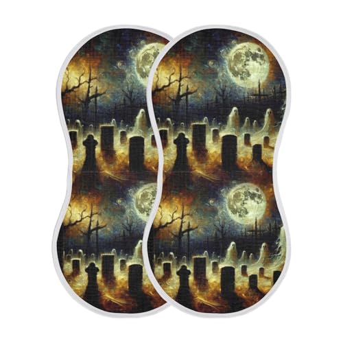 Muslin Burp Cloth for Baby 2PCS Halloween Oil Painting Graveyard Super Absorbent Burping Cloths, Bibs for Newborn Boys Girls