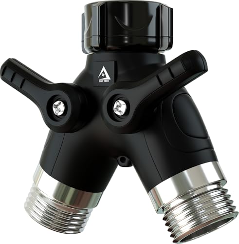 DBR Tech® Garden Hose Splitter 2 Way Heavy Duty | Faucet Adapter with Long Handle, Outdoor Water Spigot Hose Bib Y Wye Splitter, Dual Outlet Shut Off Valve Hose Connector, Leak Free