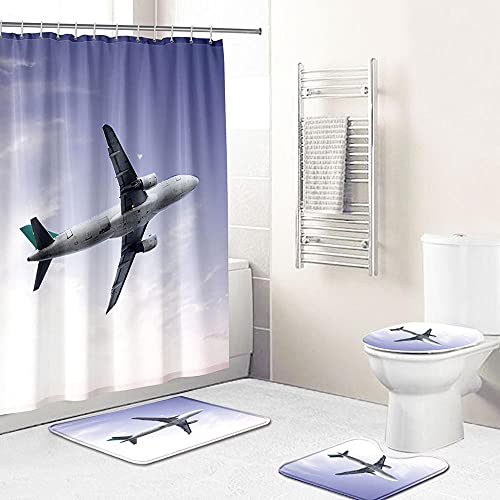 ZDDWLDL 4-Teilig Duschvorhang Set Mit Rutschfesten Teppichen Toilettendeckel Und Badematte Wasserdicht Farbfest Schimmel… – Bild 3