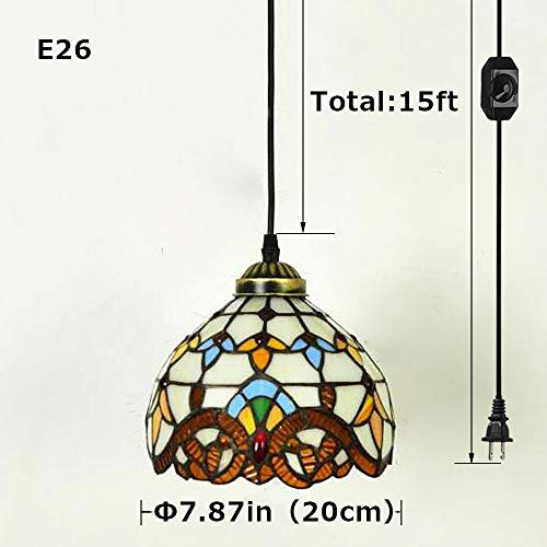 Kiven Plug-In Tiffany Chandelier Handmade Glass Pendant Lamp 15Ft Ul Black Cord With On/Off Dimmer Switch Bulb Not Included (Tb0204) #TOP6