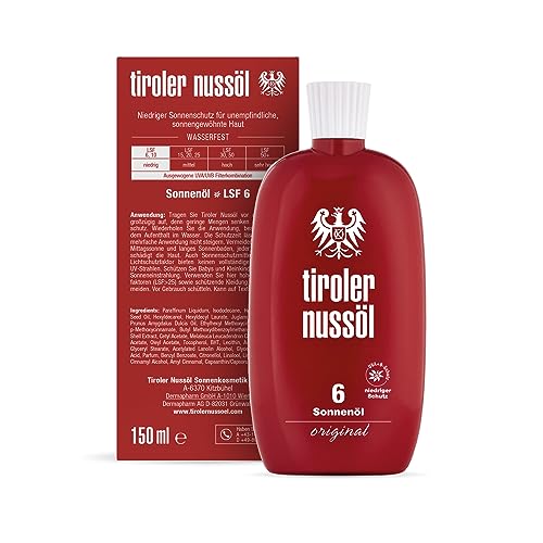 Tiroler Nussöl Original Sonnenöl wasserfest Bräunungsbeschleuniger mit Sonnenschutz LSF 6-150 ml