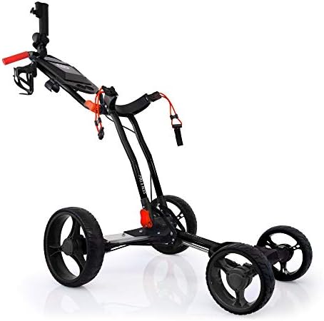 Pins & Aces Everyday Golf Push Cart Black – Ultra Lightweight, Compact Folding Golf Pull Cart – 4 Wheel Design, Golf Accessories Storage Compartment