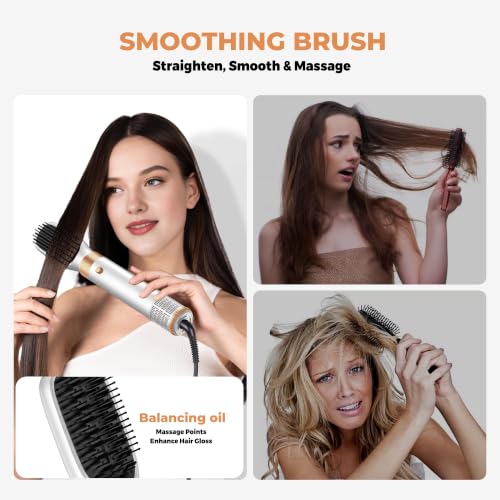 Image of 5 in 1 Blow Dryer Brush Set, Hot Air Styler Air Curling Wrap Air Curler Low Heat Hair Care, Round Brush Blow Dryer Hair Styling Tools Gift for Dry,Volumize,Straight,Curl, 110-120V