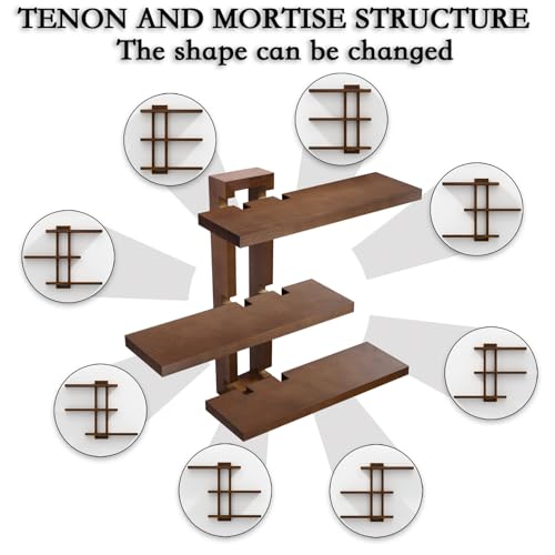 yaqew Variable Wood Floating Shelves Set of 3, Wall Cube Shelves 28.35" Max, Wall Shelves for Living Room Bathroom Bedroom - Light Walnut Color - 28.35" x 23" x 5.9" Max - Image 5
