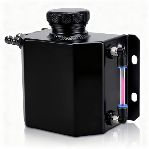 WODHMIEY Universal Coolant Overflow Tank,Radiator Overflow Tank, Aluminium Alloy, Sichtüberwachungsschlauch, O-Ring-Dichtung, TIG-Schweißung, Magnetisches Ablassventil (1L)