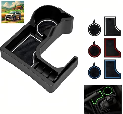 Upgraded Center Console Tray for Jimny JB64W/JB74W Sierra (2018–2025) – Off-Road Fit Cup Holder Organizer with Night-Glow Mats, Anti-Rattle, DIY Install