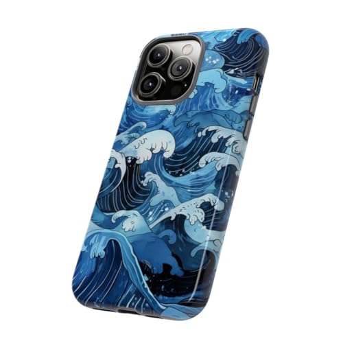 Coque iPhone 14 Pro Max vagues japonaises rigide brillante protection durable