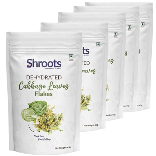 Image of SHROOTS Dehydrated Cabbage Leaves Flakes | 100% Natural & Pure Vegetarian | Machine-Dried for Maximum Freshness | No Preservatives, Nutrient-Rich & Aromatic | Ideal for Cooking, Soups, Curries & Seasoning | 45g Each