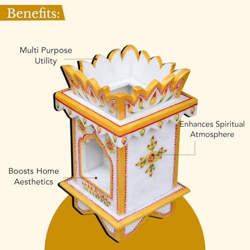Image of Marble Tulsi Pot with Lotus-Shaped Top for Pooja Room, Mandir, and Home Temple | 15 Inch & 18 inch Premium Marble Design with OM Engraving | Traditional and Elegant Decoration (15 INCH)