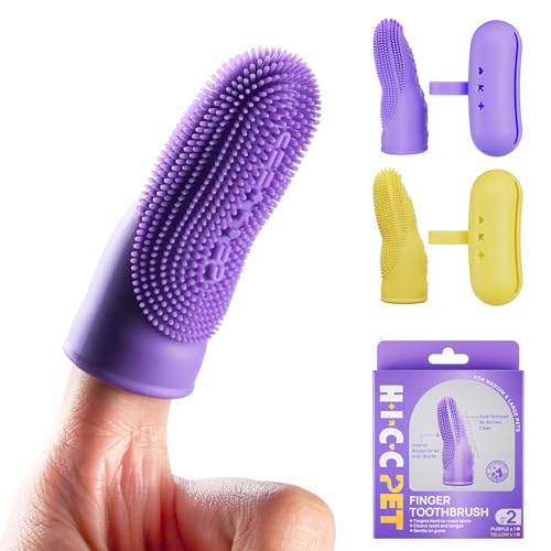 HICC PET Dog Toothbrush Anti-Slip Dog Tooth Brushing Kit Dog Finger Toothbrush for Plaque and Tartar Cleaning Dog Teeth Cleaning for Medium & Large Pets Safer & Softer Liquid Silicone 2-Pack