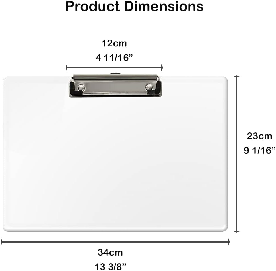 Acrimet Plastic Clipboard Landscape, Letter Size A4, Low Profile Clip, 9 1/16” x 13 3/8”, (White Color) (3 Pack)