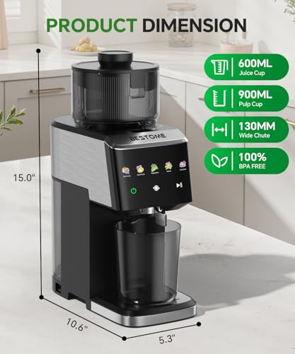 Cold Press Juicer, 5.12\" Wide Feed Chute Juice Extractor Machine, Slow Masticating Juicer with Quiet Motor, High Juice Yield, BPA-Free, Juice Maker for Whole Fruits, Vegetables & Leafy Greens - Thumbnail 2
