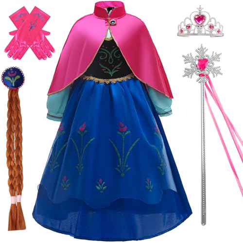 Image of Snow Queen Princess Costume Birthday Party Dress Up for Little Girls with Wig,Crown,Wand,Gloves 3-10 Years