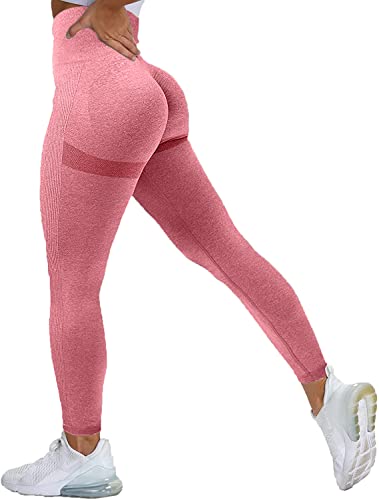 Memoryee Donna Leggings Sportivi Push Up Booty Pantacollant Fitness Vita Alta Elastici Collant Leggins Yoga Palestra Pantaloni/B-Bean Paste Pink/S