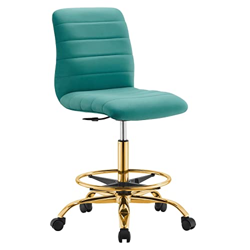 Modway Ripple Armless Performance Velvet Drafting Chair in Gold Teal