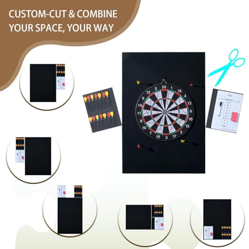 OCMML Dart Board Wall Protectors Multi-Functional Set with Scoreboard,Scoring Marker&Dart Holder Bag One-Piece Felt Panel Design Easy to Install,Safe Protection 35.4\"x23.6\"x0.5\" Black Felt Dartboard