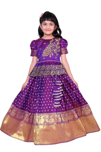 Image of Wommaniya Impex New south Indian traditional pattu pavadai Jecquard Lehenga choli for girls dress