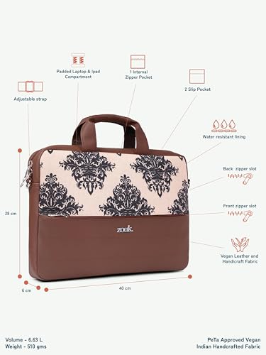 Image of ZOUK Arin Laptop Bag | Slim & Stylish Laptop Bag for Women Office Use | Fits 15.6+ Inch Laptop | Padded Compartment Fits up to 17 Inch Laptop | Water-Resistant | Lightweight