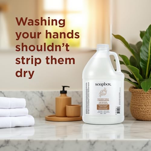 Image of Soapbox Liquid Hand Soap Gallon Refill, Coconut Milk & Sandalwood | Vegan, Paraben Free, Moisturizing, Natural Hand Wash for Kitchen and Bathroom, 128oz Gallon Refill (Pack of 1)