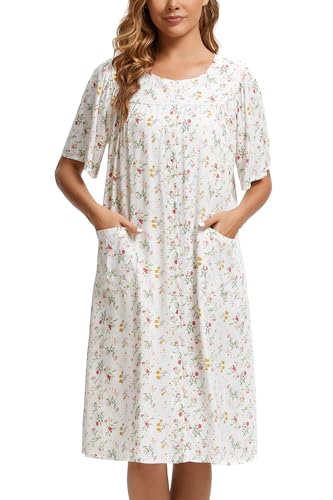Image of COSUNIONY House Dresses for Women Cotton Short Sleeve House Coat Buttons Down Dusters Robe with Pockets S-XXL