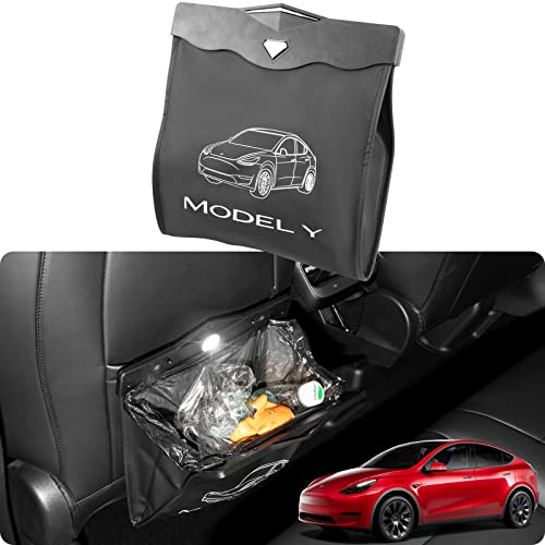 BASENOR Tesla Model Y Poubelle étanche en cuir synthétique avec lumière LED - Modèle Y 2023, 2022, 2021 Cover