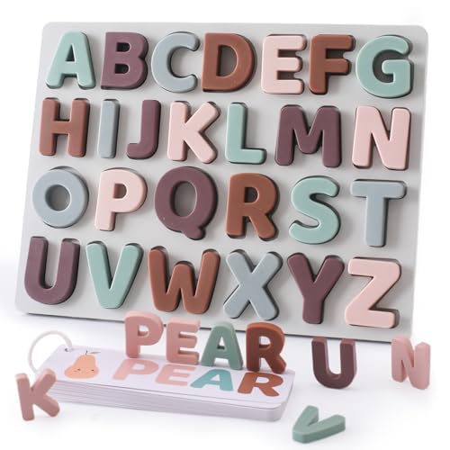 Image of Samonyed ABC Alphabet Puzzles for Toddlers 1 2 3 Year - Silicone Toddler Puzzles Alphabet Learning Toys with Puzzle Board & Letter Blocks Preschool Educational for Boys & Girls