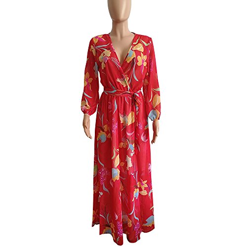 Image of Nuofengkudu Womens Chiffon Deep V-Neck Maxi Dress Summer Boho Dresses(S-5XL)