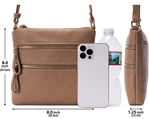 Image of Solene Small Multi Zipper Pocket Crossbody Bag with Adjustable Strap, Lightweight Travel Purse, Daily Small Messenger Pouch