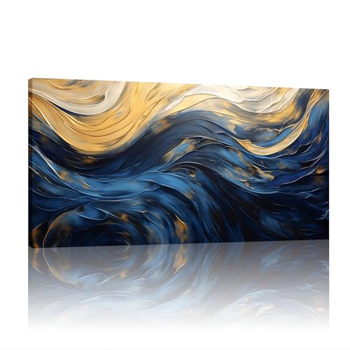 Peinture abstraite bleu et or pour raviver un mur blanc vide sans effort