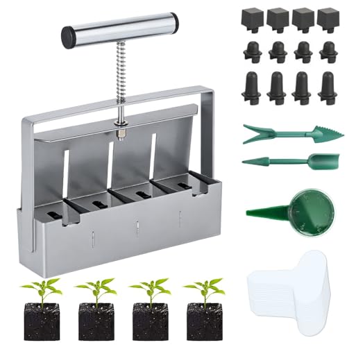 Erdballenpresse Anzucht 5 x 5CM Manuelle Erdballenpresse Anzucht Handgehaltener Bodenblockierer Soil Blocker mit Komfortgriff und Sämaschine Soil Block Maker für Pflanzung Transplantation