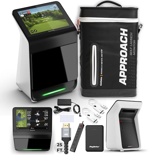 Garmin Approach R50 Premium Golf Launch Monitor & Simulator Bundle - Ball & Club Metrics, Built-in 10” Color Display with Case, Wireless HDMI Transmitter, 25FT 4K HDMI Cable, Surge Protector & More