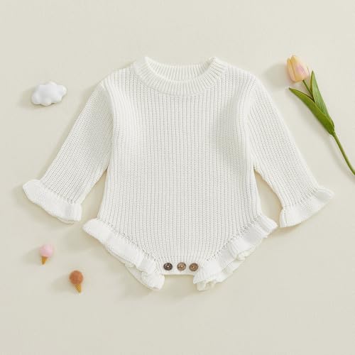 Yuemengxuan Newborn Baby Girl Fall Clothes Solid Color Ruffle Long Sleeve Sweater Romper Infant Fall Winter Outfit4