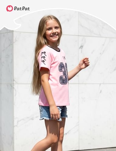 Image of PATPAT Girls Crewneck Short Sleeve Graphic Tees Animal Print Shirts Cute Summer Outfits 5-12 Years