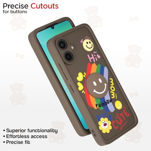 Image of Pikkme Back Cover for Samsung Galaxy A04 | Soft Silicone| Cute Rainbow Smile & 3D Cartoon Flower Design | Shockproof Raised Camera Protection Bumper Case (Brown)