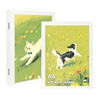 KAIWIN Kids Art Frames, 2 Pack A4 Fillable Front Opening Photo Frames, Holds 150 Drawings, Childrens Storage Frame Changeable, Wooden Kids Artwork Display Frame, White