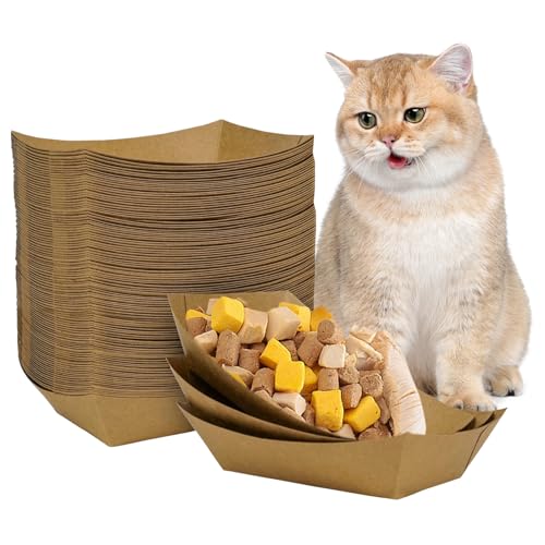 100 Pack Disposable Cat Food Bowls Paper Pet Food Bowl for Travel Small Paper Bowls Suitable for Dry Food Wet Food and Water 0.25 Pound Disposable Bowls for Stray Cats Dogs Feeding Station