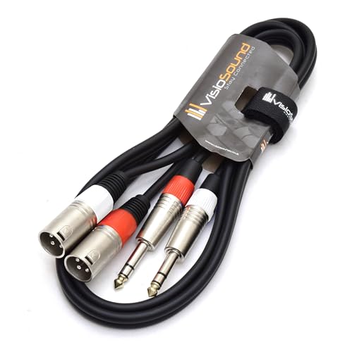 VisioSound 2 x Male XLR to 2 x 6.35mm 1/4 Stereo TRS Jack Balanced Twin Lead/Patch Cable 1.5m