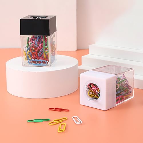 2個パック マグネット式ペーパークリップホルダー- ゼムクリップ 収納ケース -4x4x7cm - 透明 磁気 ゼムクリップケース- マグネット ペーパークリップ収納ケース -デスク用品、事務用品