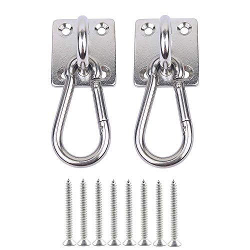 2 Set Heavy Duty Hanger Hook Hammock Wall Mount, Suspension Ceiling Hooks Outdoor Swing Mounting Hook Exercise Hook Stainless Steel Swivel Carabiner Yoga Ceiling Mount Swing Hook