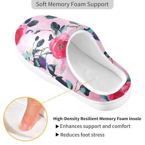 JUNZAN Cartoon Rose Hot Pink Womens House Cotton Slippers Breathable Memory Foam Hotel Slippers for Hotel Christmas Presents 6-72